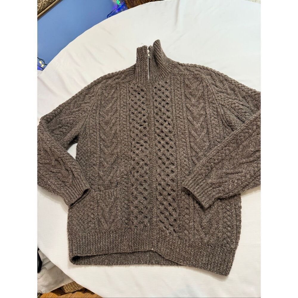 Athena Designs Irish Handknit Wool Full Zip Sweater Jacket Size L/XL See Measure